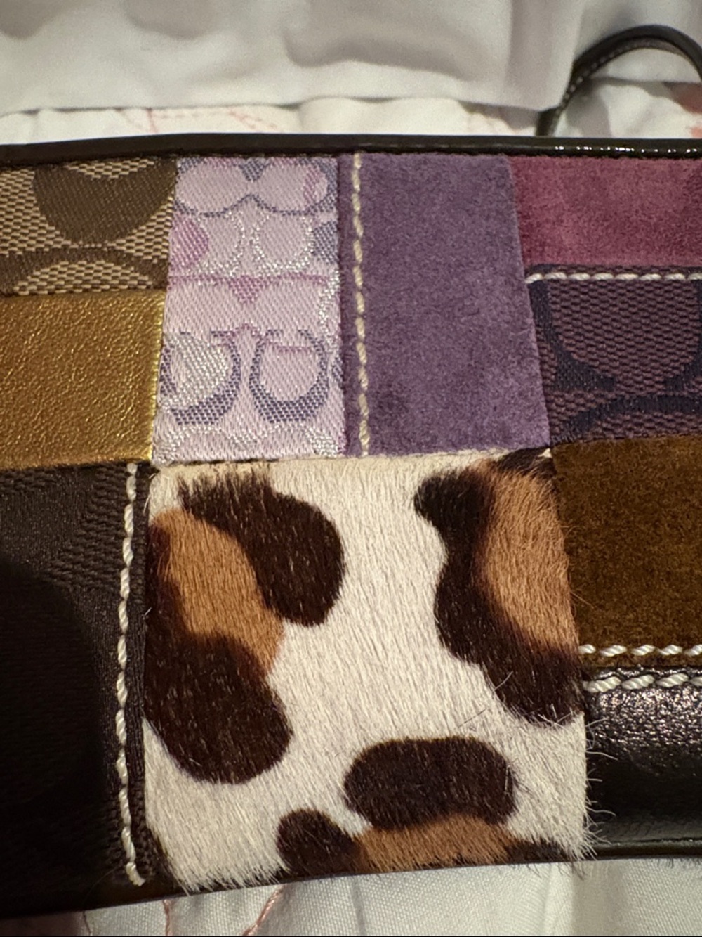 Coach Multi-Panel Patchwork Wristlet - Brown, Purple, Gold, Black - Picture 3 of 5